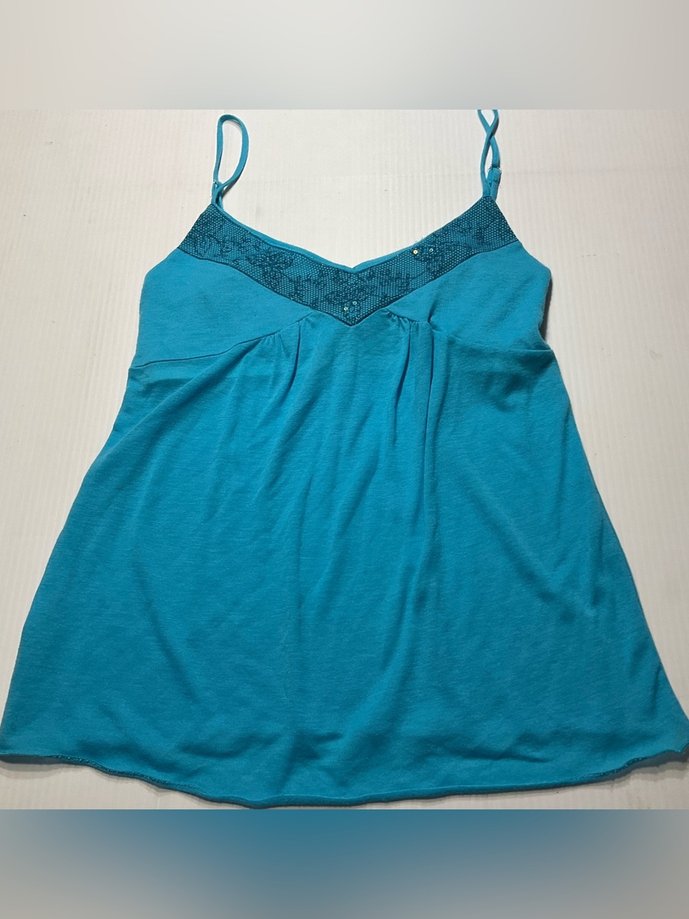 Aqua Blue Babydoll Camisole Eyeshadow Women/Jr Sz M Sequin Trim Shelf Bra Y2K